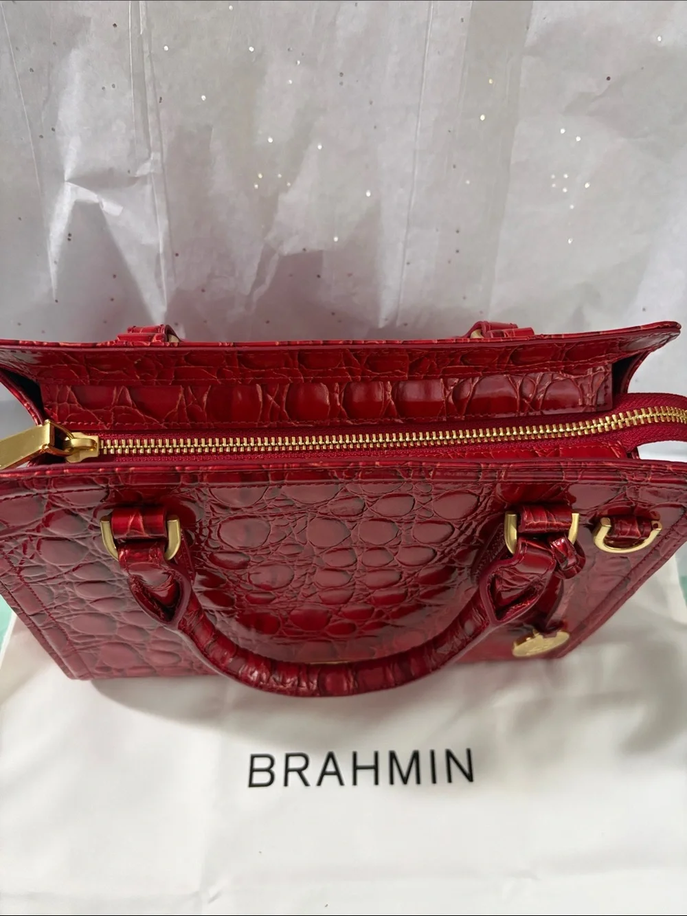 Brahmin Cami Sriracha-Vanderbilt Leather Satchel with Gold Hardware